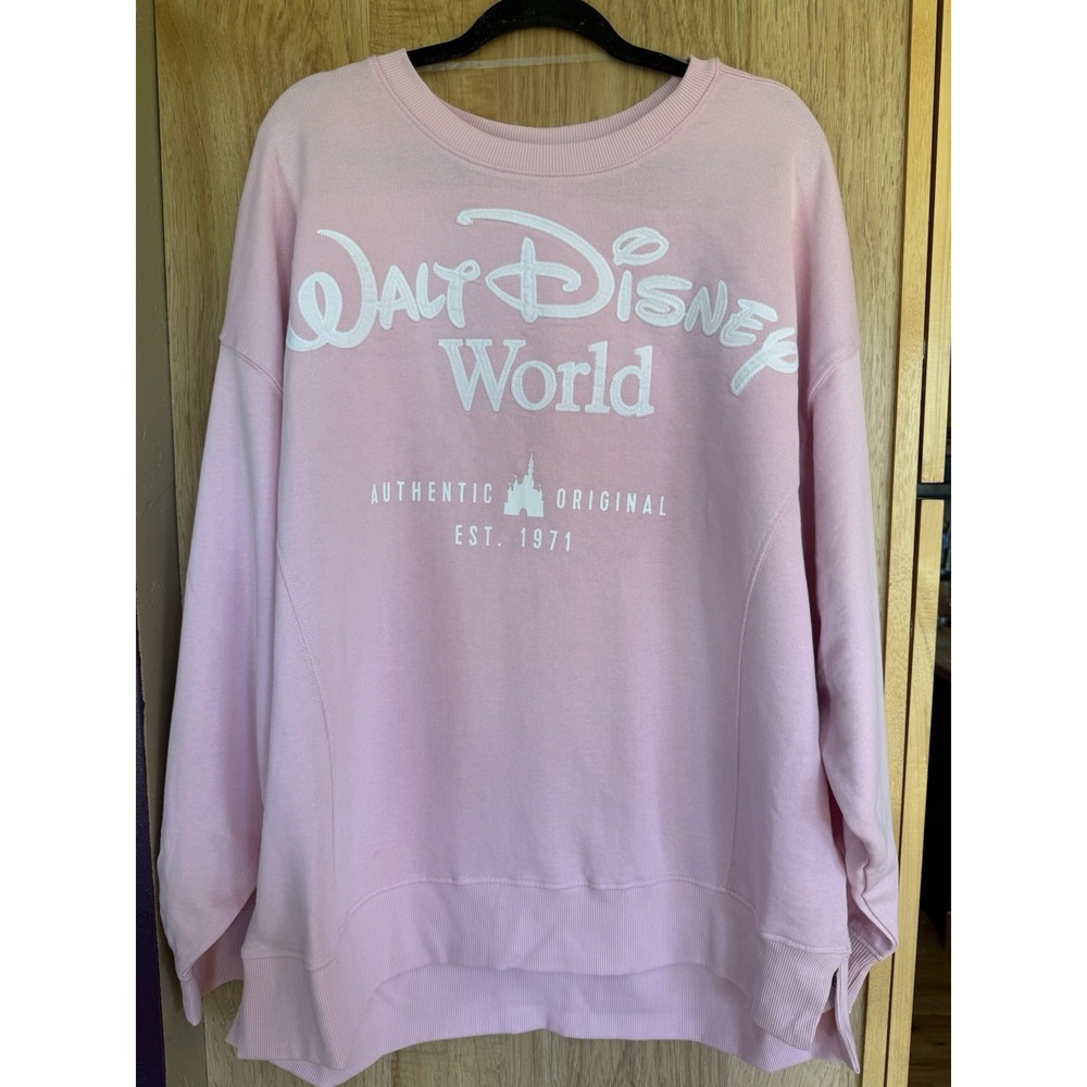 Disney Parks Walt Disney World Pink Castle Sweatshirt Crewneck Oversized XL NWT